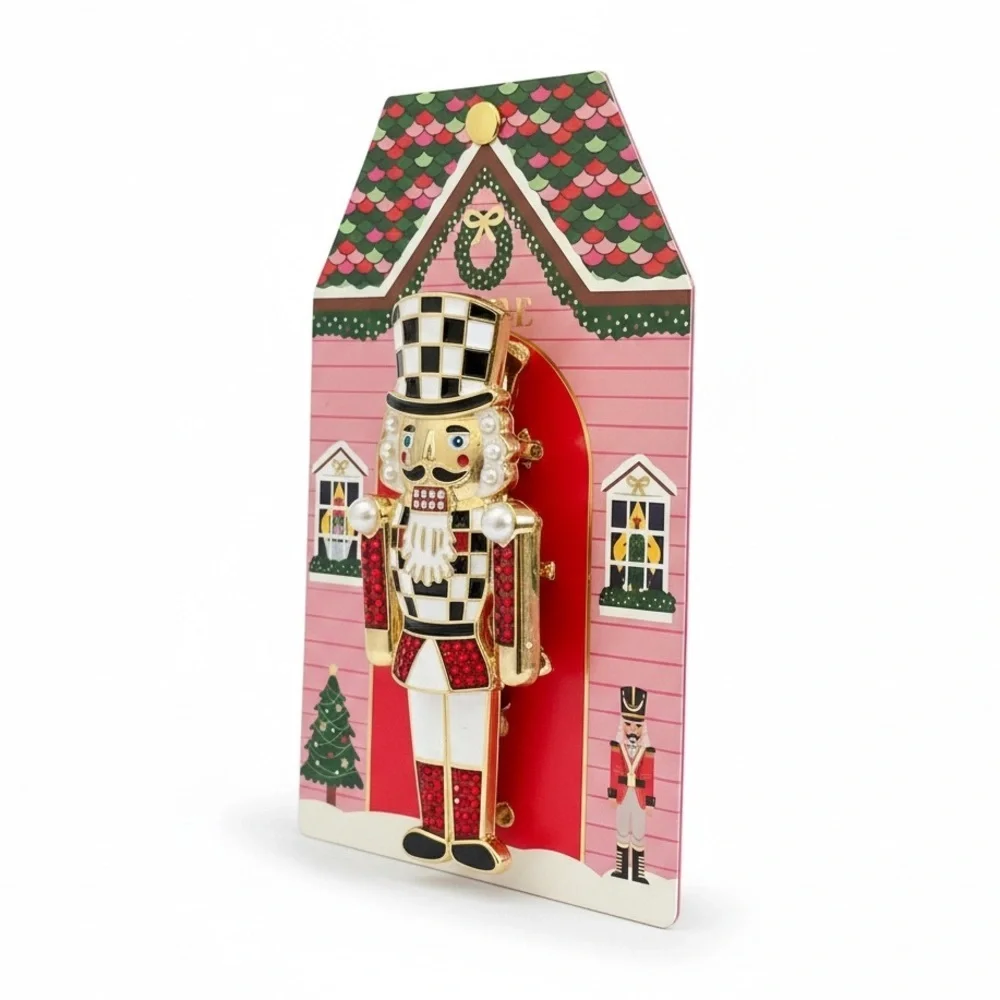 Piper K Nutcracker Soldier Red Rhinestones White Pearls Large Claw Hair Clip NWT - Picture 2 of 4